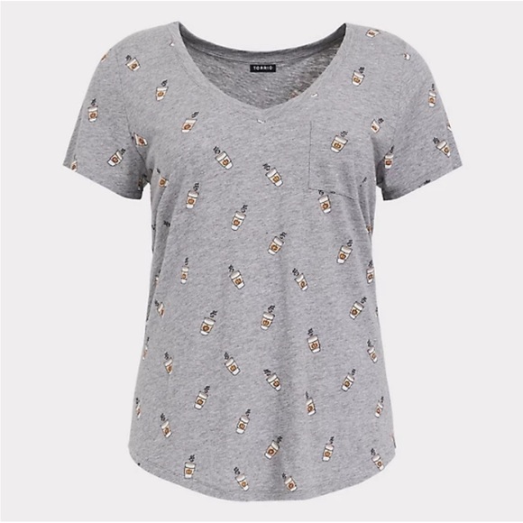 Torrid pumpkin latte coffee v neck shirt plus size 1 fall winter shirt gray - Picture 10 of 10